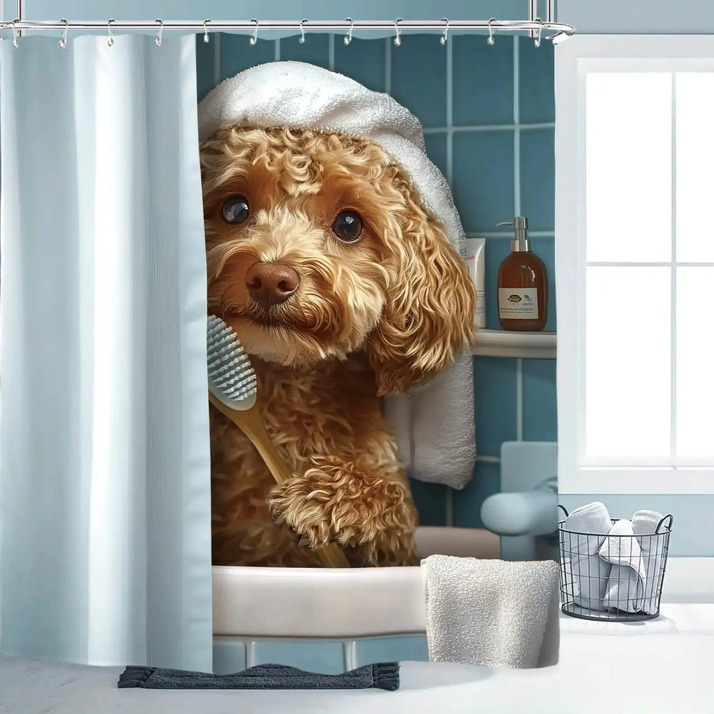 Funny Dog Shower Curtain Set Bathroom Bulldog Labrador Vintage Retro Hilarious Animal Waterproof Bathroom Curtain with 12 Hooks from PriceLows™