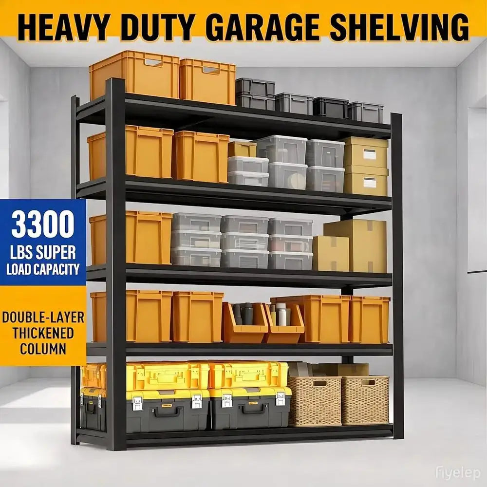 72 Heavy-Duty 5-Tier Garage Shelving, 40 Wide, 2500 lbs Capacity, Ideal for Storage in Garages, Warehouses, and Basements, Black from PriceLows™