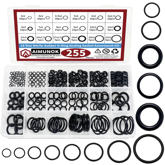 255pcs Rubber O Rings Kit, 18 Size Metric NBR Washer Gasket Sealing Assortment Kit, for Plumbing Faucet, Automotive, Air Or Gas from PriceLows™