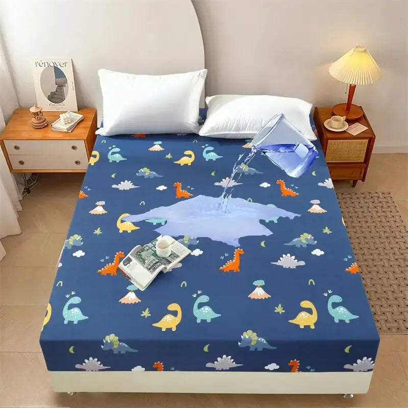 Kuup-Polyester 360° waterproof Cartoon Fitted Sheet Only(no pillowcase) Elastic Band Around Mattress Cover King Size Bed Cover from PriceLows™