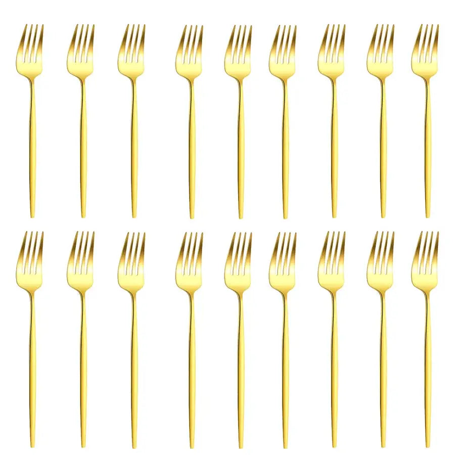 18-piece Gold Portuguese Stainless Steel Dining Fork Set - Elegant and Grand, Includes Dinner Forks and Steak Forks - Suitable f from PriceLows™