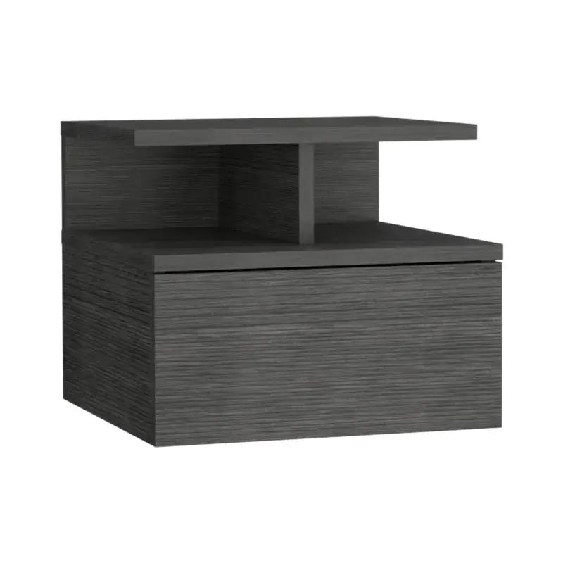 Floating Nightstand 12"H, Wall Mounted with Single Drawer and 2-Tier Shelf, Smokey Oak from PriceLows™