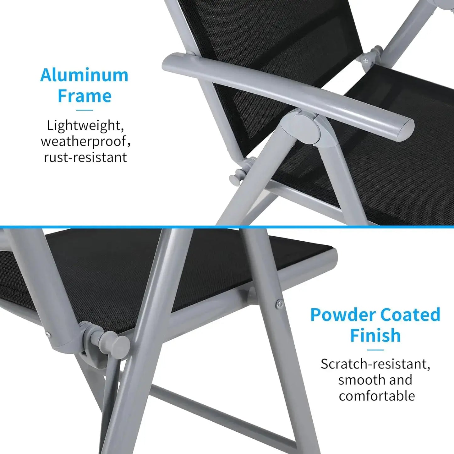 2PCS Foldable Lounge Chair Patio Folding Dining Chairs Aluminum Padded Adjustable High Back Lightweight Lawn Chair, Load 120kg from PriceLows™
