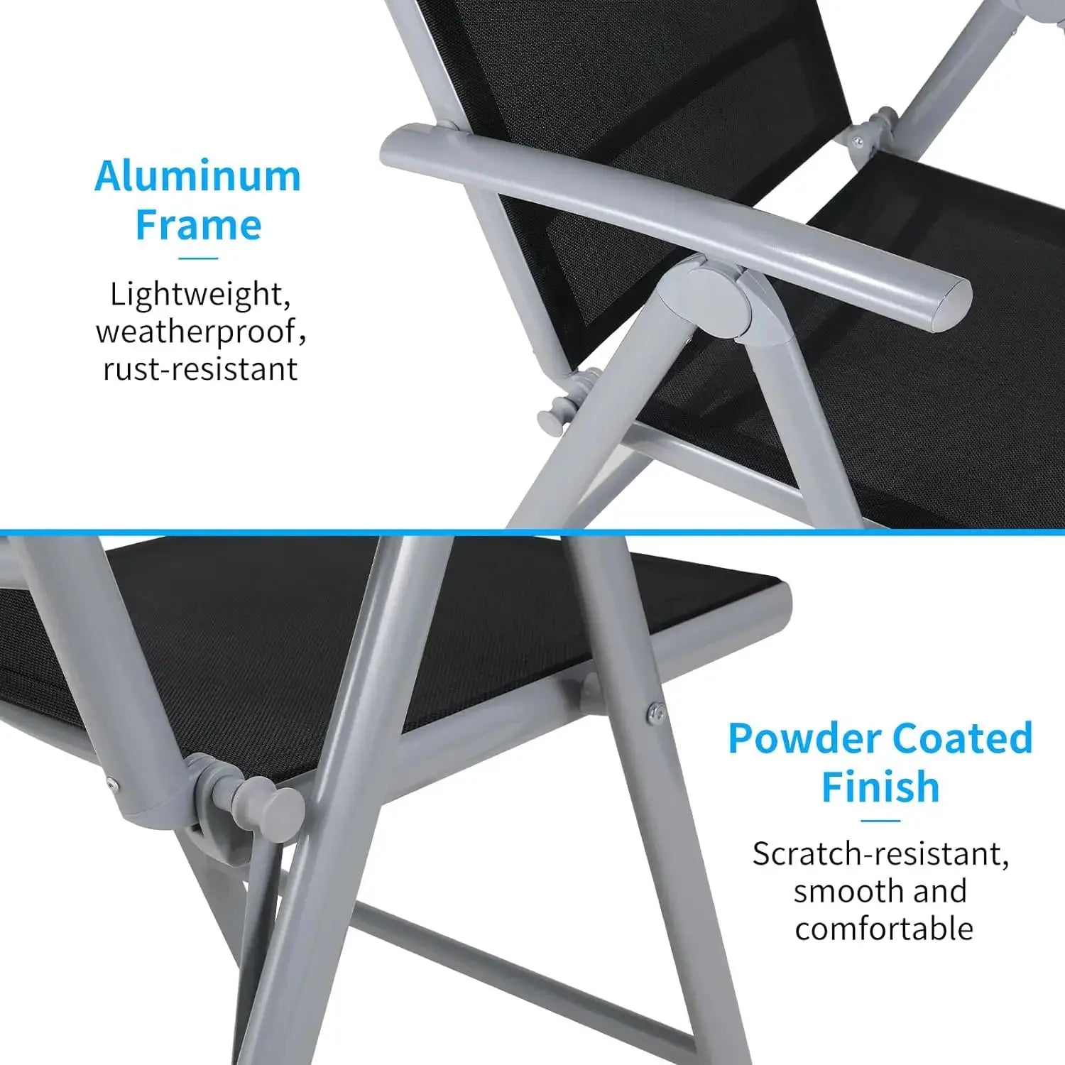 2PCS Foldable Lounge Chair Patio Folding Dining Chairs Aluminum Padded Adjustable High Back Lightweight Lawn Chair, Load 120kg from PriceLows™