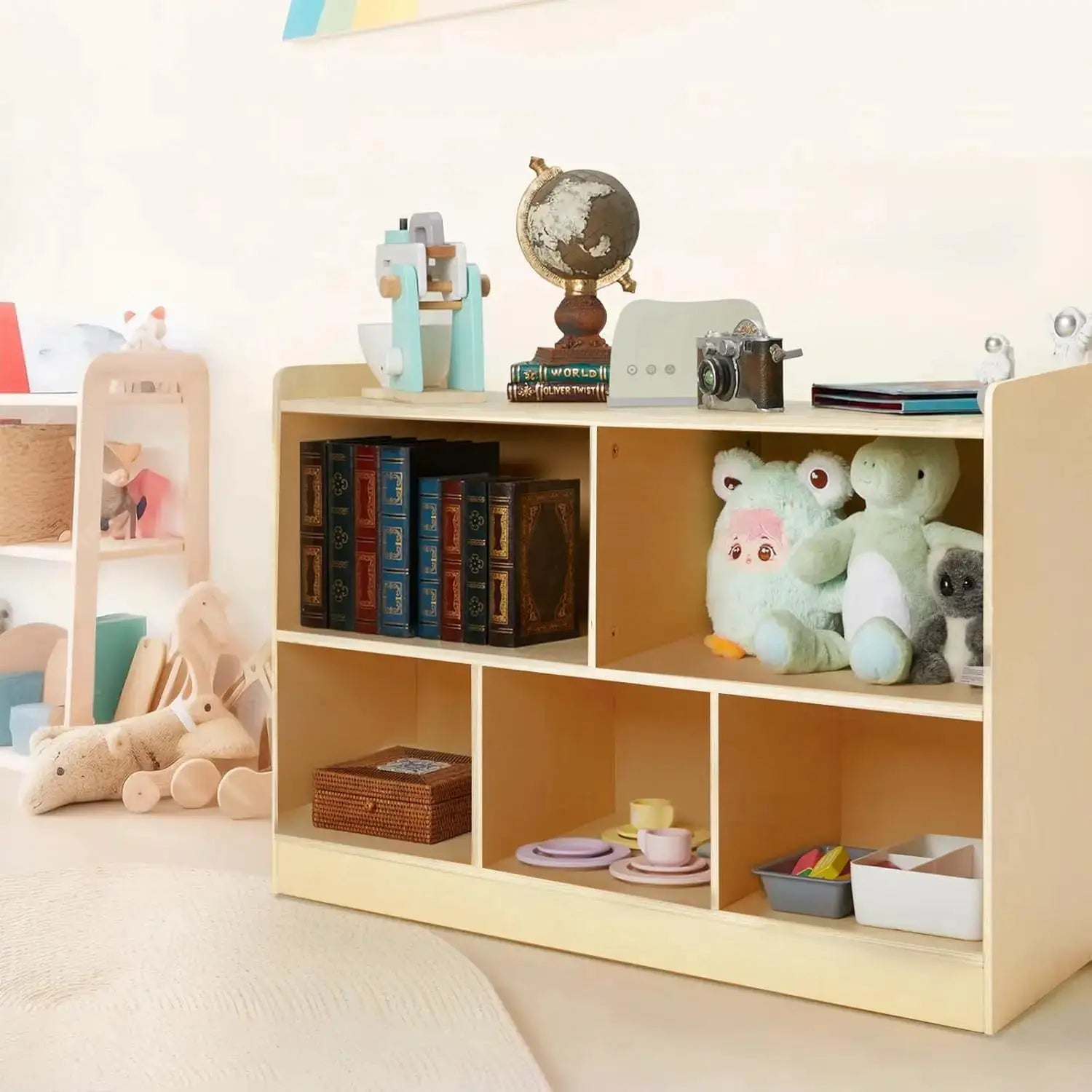 Montessori Wooden Toy Storage Organizer, 2-Shelf Bookcase for Kids Rooms, Playroom, Nursery from PriceLows™