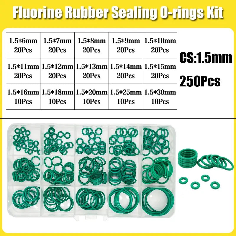 FKM O-ring Green Fluororubber Rubber Sealing Gasket O Ring CS1.5/2.0/2.4/3.1mm Oil Resistant Acid Alkali Resistant O-Ring Kit from PriceLows™