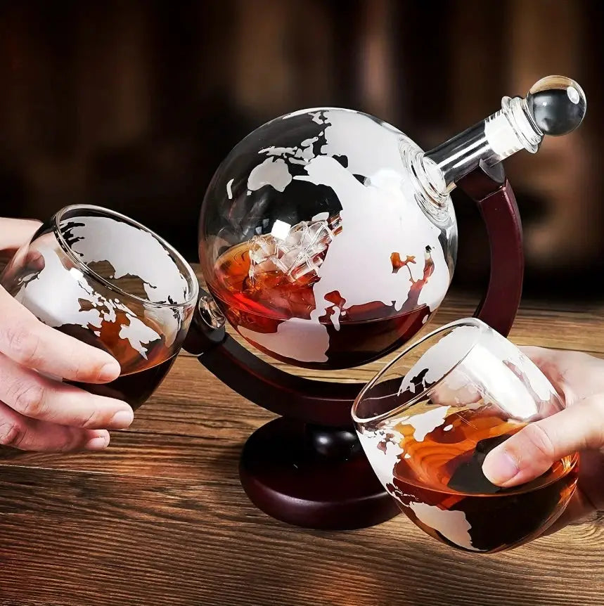 Globe Shaped Whiskey Decanter Borosilicate Glass with Wood Base Unique Wine Aerator Bottle Gift for Home Bar Decor from PriceLows™