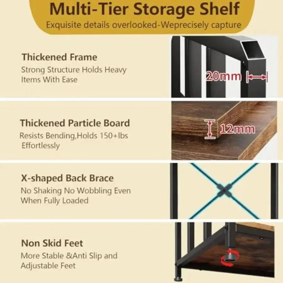 Dorm kitchen office coffee bar cabinet with mini fridge space, wood finish, black, 6-tier wine rack and built-in power outlet from PriceLows™