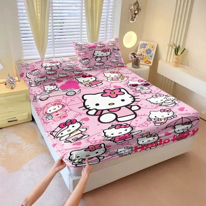 3Pcs Kawaii Hello Kitty Fitted Sheet Set With 2 Pillowcases Pink Bed Sheet Soft Deep Pocket Bedding For Girls Bedroom Decor from PriceLows™