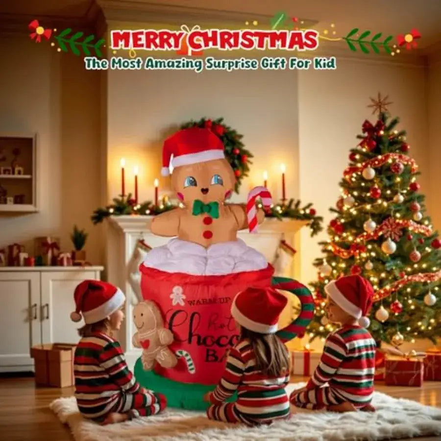 Inflatable Gingerbread Man | 6.5 Ft Led Lights | Weatherproof PVC | Red White
