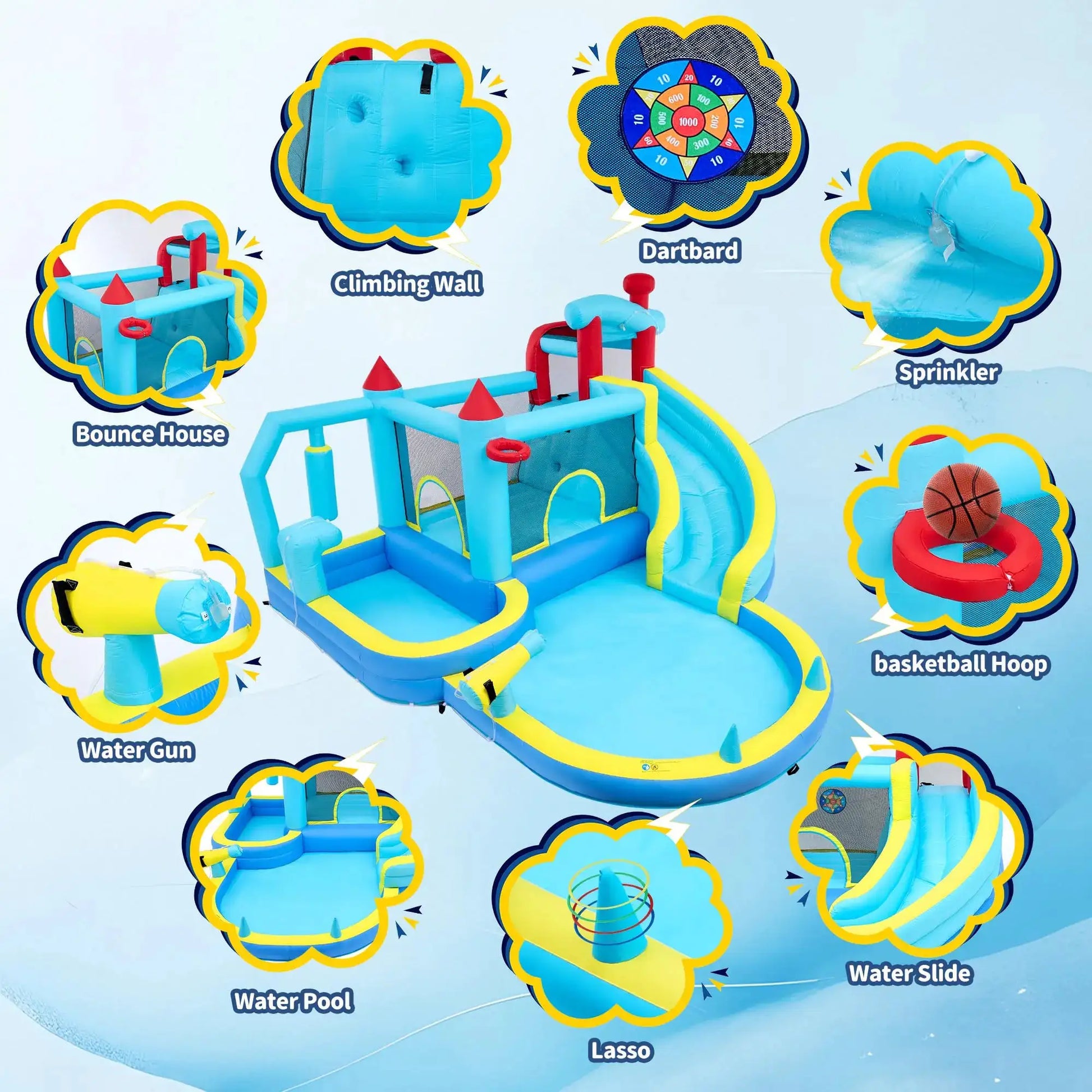 Inflatable Bounce House With Blower Wet Dry Water Slide Kids Jumping Castle Splash Pool Climbing Wall For Indoor Outdoor from PriceLows™