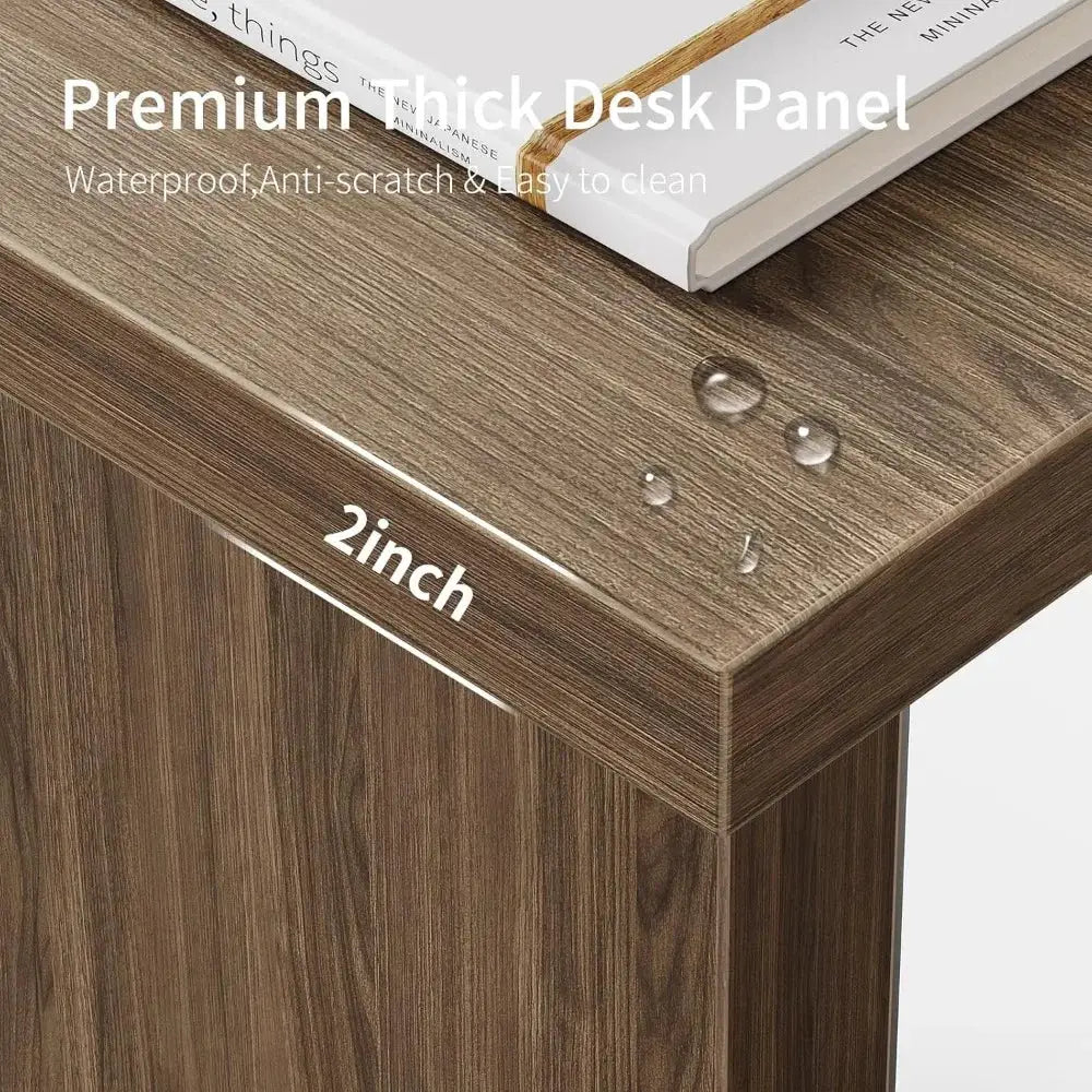 60-Inch Modern Desk, Wooden Computer Executive Desk with Built-in Power Outlet and Large Tabletop Workstation Writing Table Stud from PriceLows™