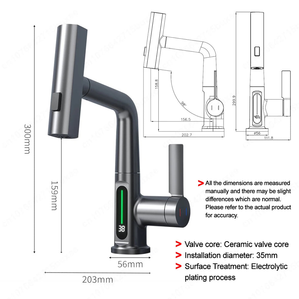 Kitchen Faucet | Waterfall Pull-Out | Digital Display | White