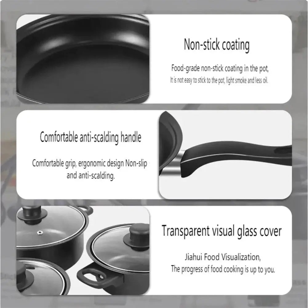 12Pcs Non Stick Cookware Set Cooking Pot with Lid Deep Frying Pan Milk Pot Maifan Stone Frying Pan for All Types of Cooker from PriceLows™