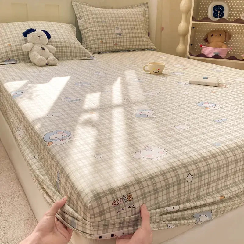 100% Cotton Fitted Sheet, Soft Breathable Cartoon Print Mattress Cover, 25cm Deep Pocket Wrinkle Resistant for 1/2 Person Size from PriceLows™