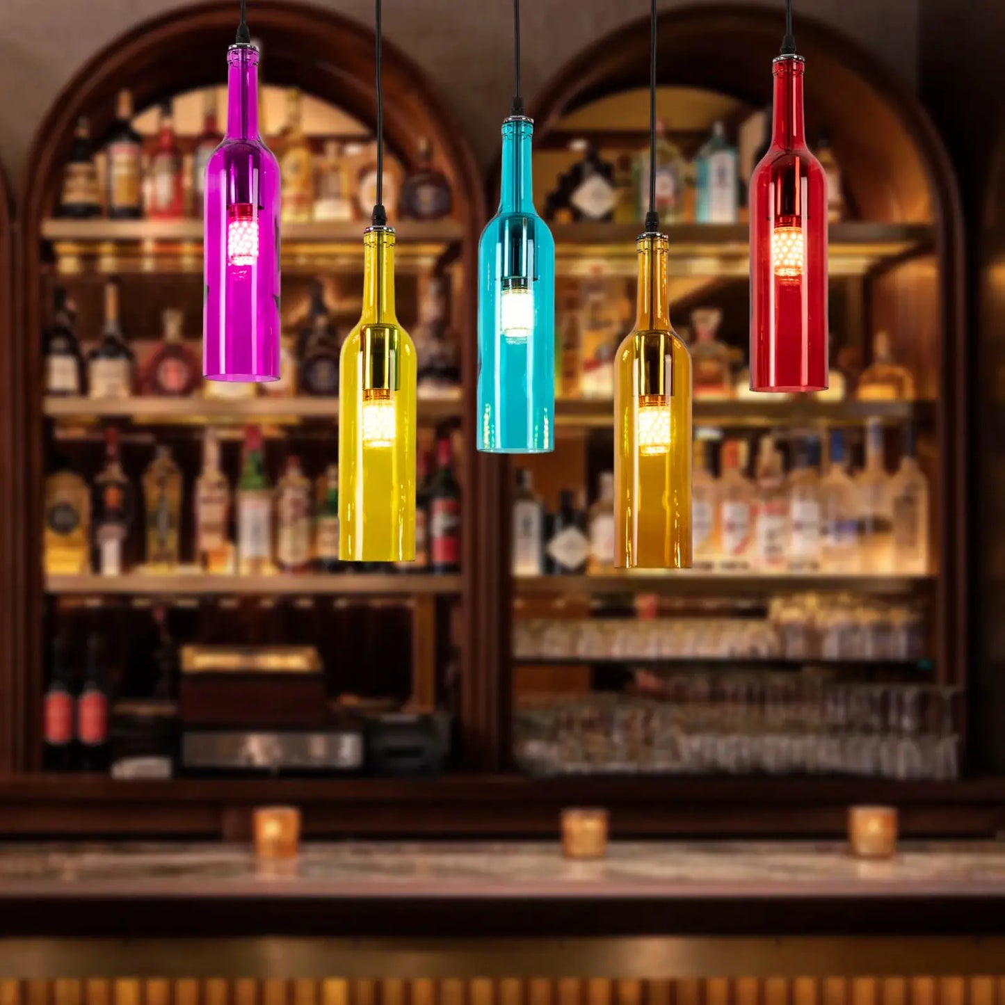 5-Light Wine Bottle Chandelier Retro Adjustable Hanging Chain Lighting for Living Room Bedroom Bar Cafe Restaurant Hotel Decor from PriceLows™