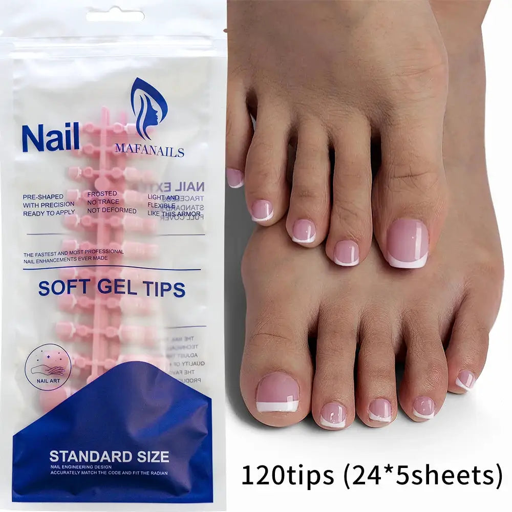 Press On Toenails | Glossy Nude Pink French Tips | 120 Pcs | Size S