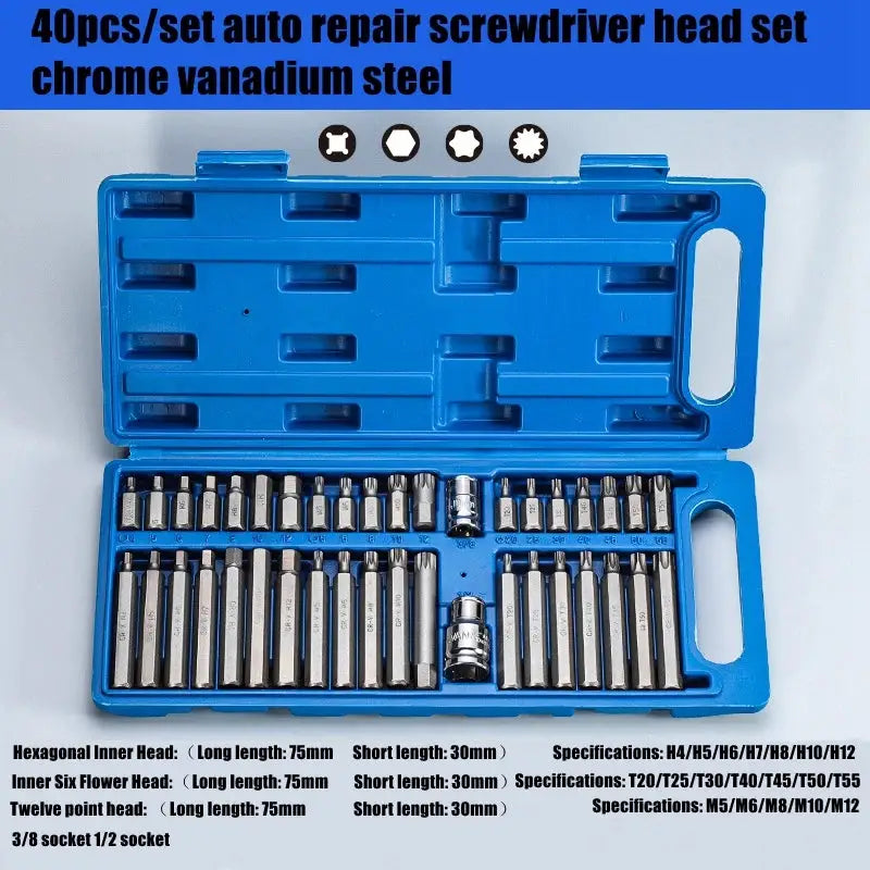 40pcs Torx Star Spline Hex Socket Bit Set Tool Kit Precision Screwdriver Bit Garage Equipment Auto Professional Repair Tools from PriceLows™
