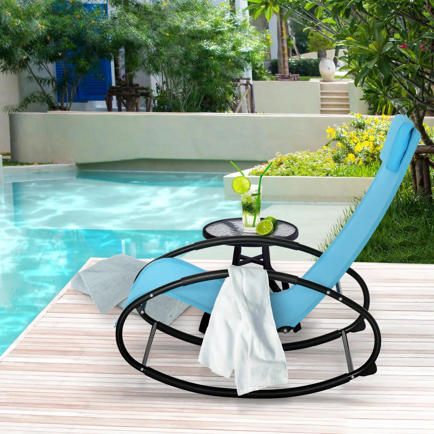 Patio Lounger Rocking Chair w/ Zero Gravity Seat Pillow Armrest from PriceLows™