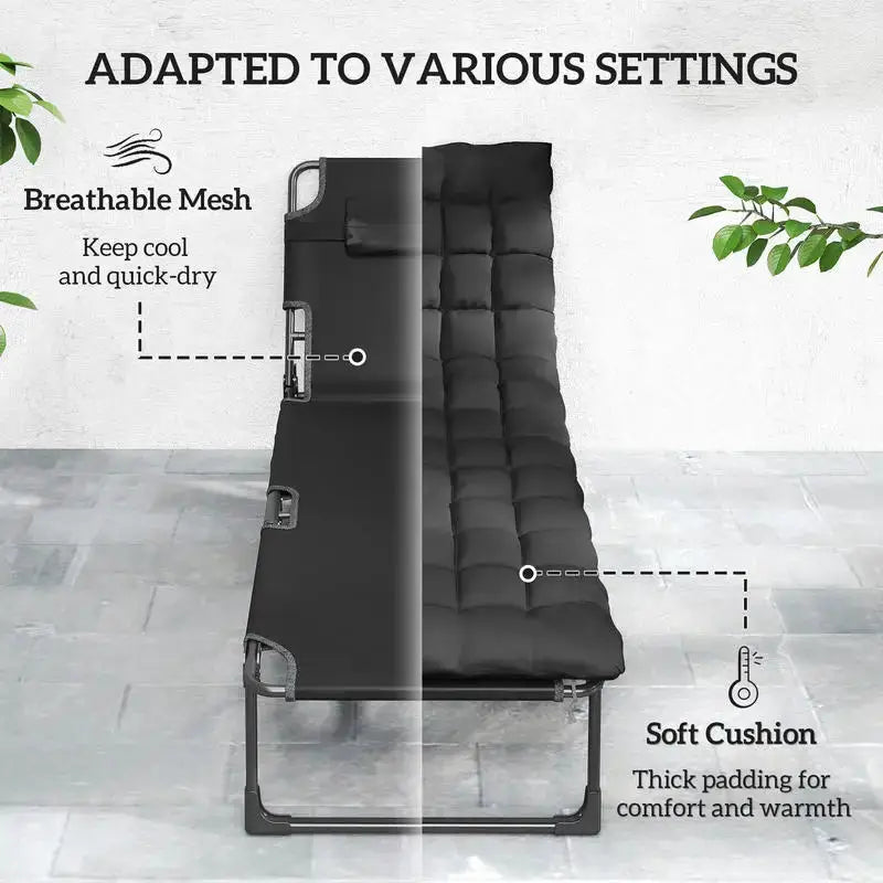 Outsunny Folding Chaise Lounge Chair Outdoor Tanning Chair with 5-Position Backrest, Cushion, Side Pocket, Black from PriceLows™