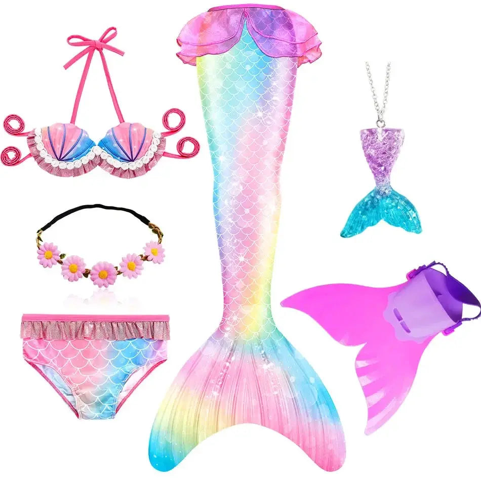 New The Little Mermaid Tails Ariel Memaid Swimsuit Bikini Bathing Suit Halloween Costume Girls Can Add Monofin for Pool Swim from PriceLows™