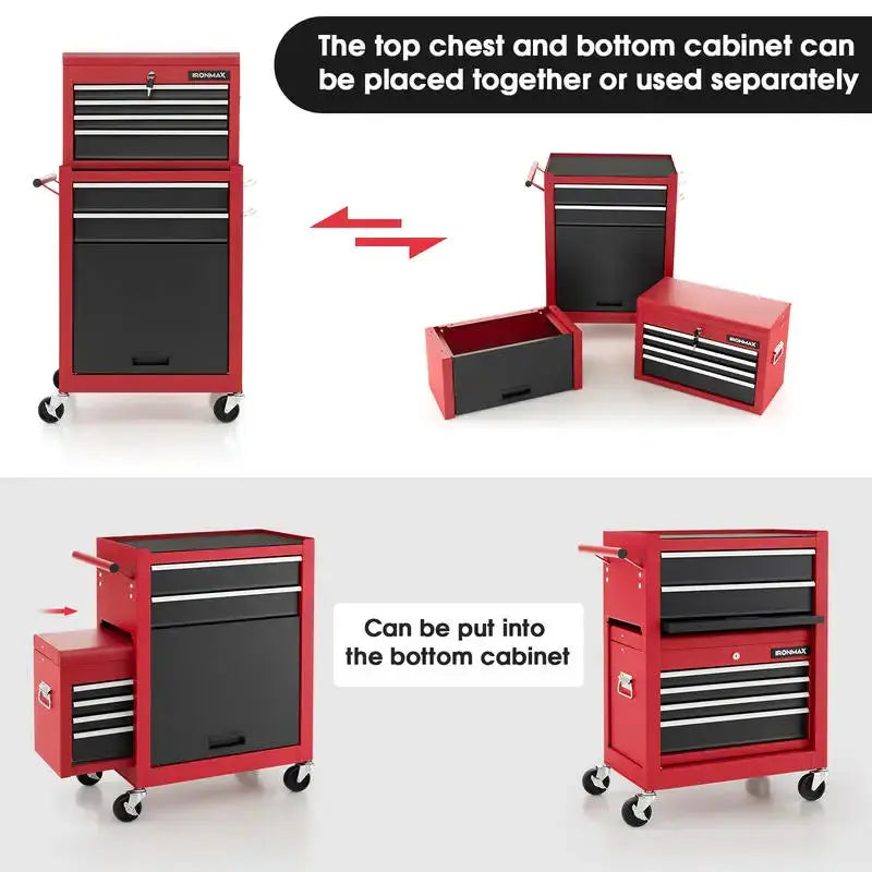 6-Drawer Tool Chest with Heightening Cabinet-Black & Red from PriceLows™