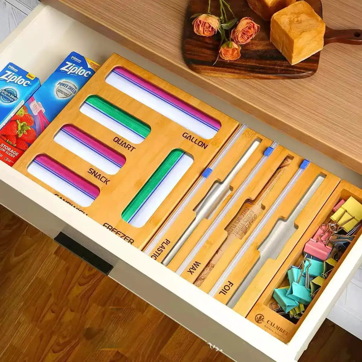 Bamboo Foil Dispenser | With Cutter | Reusable Kitchen Organizer | One Size
