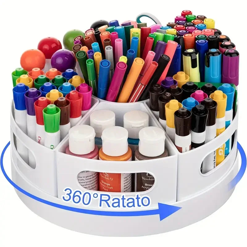Desk Organizer | 360 Degree Rotation | 7 Removable Bins | Pen Holder