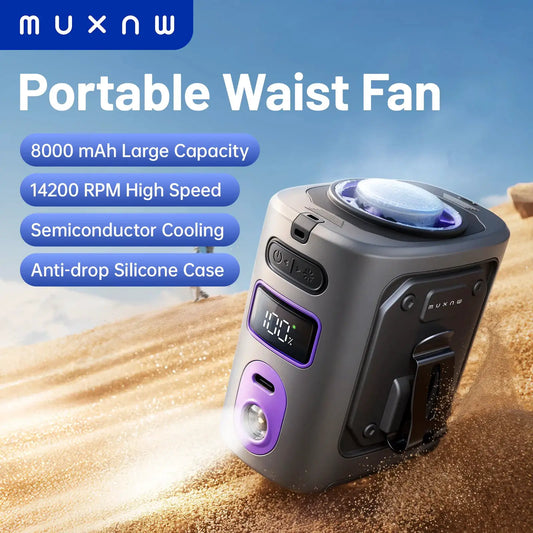 Waist Clip-On Fan | 8000mAh Battery | Ice Plate | Camping Belt Fan
