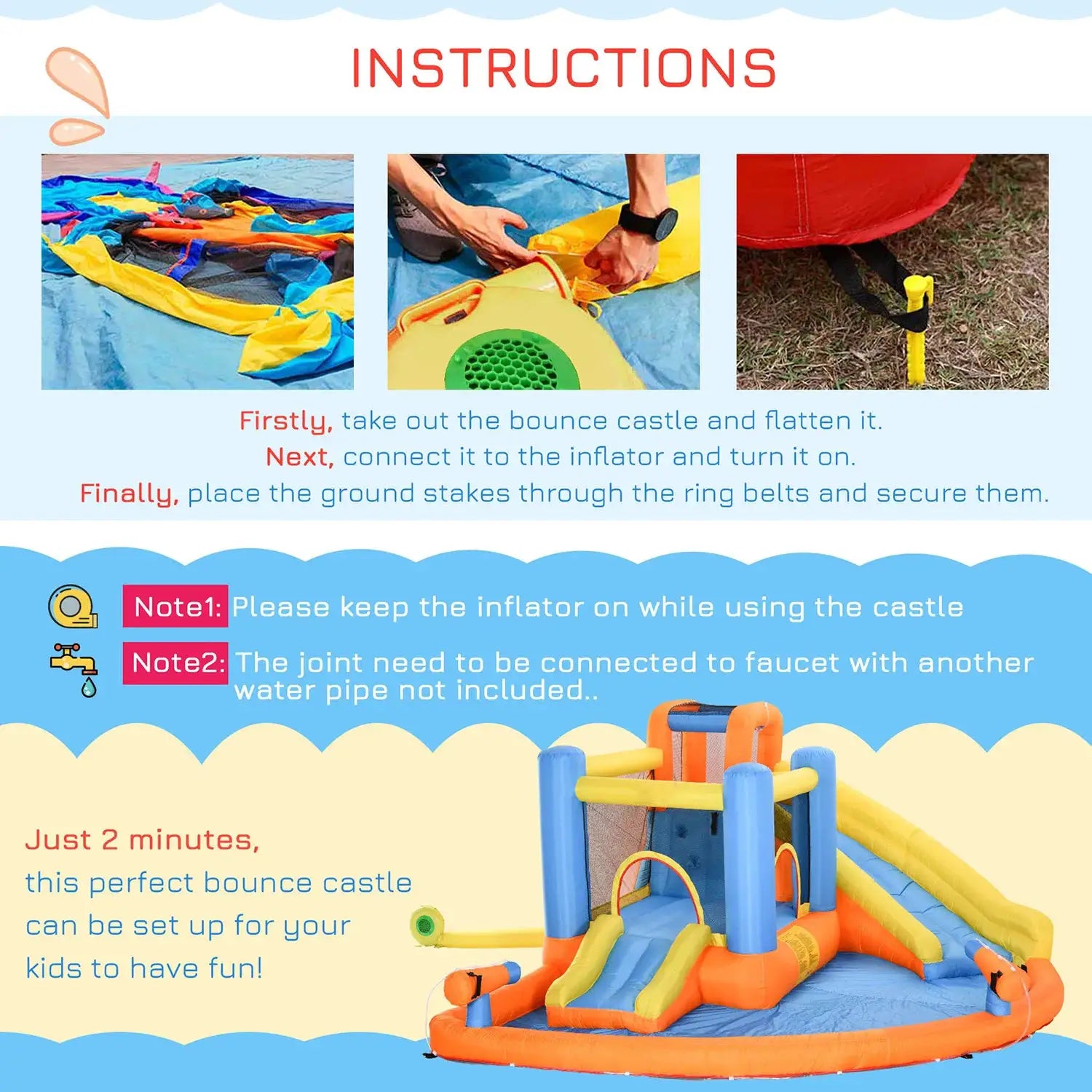Inflatable Water Slide with Blower, All in 1 Bounce House Jumping Castle With Pool, Outdoor Backyard Playground For Summer Party from PriceLows™