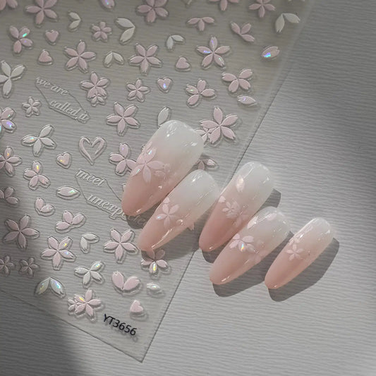 Exquisite 5D color Kawaii sparkling cherry blossom nail sticker paper flower self-adhesive nail decoration sticker accessory DIY from PriceLows™