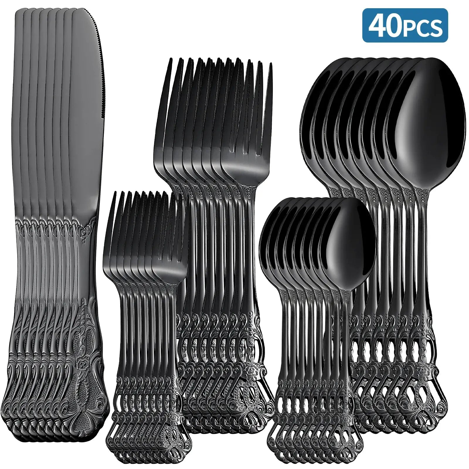 20-40pcs Black/Gold/Silver Dinnerware Set including Knife/Fork/Spoon for Home Restaurant Wedding Party Use from PriceLows™