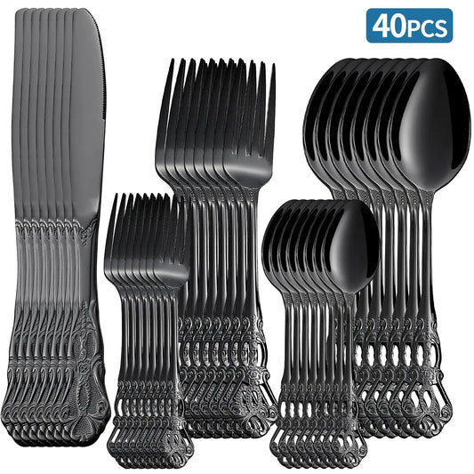 20-40pcs Black/Gold/Silver Dinnerware Set including Knife/Fork/Spoon for Home Restaurant Wedding Party Use from PriceLows™