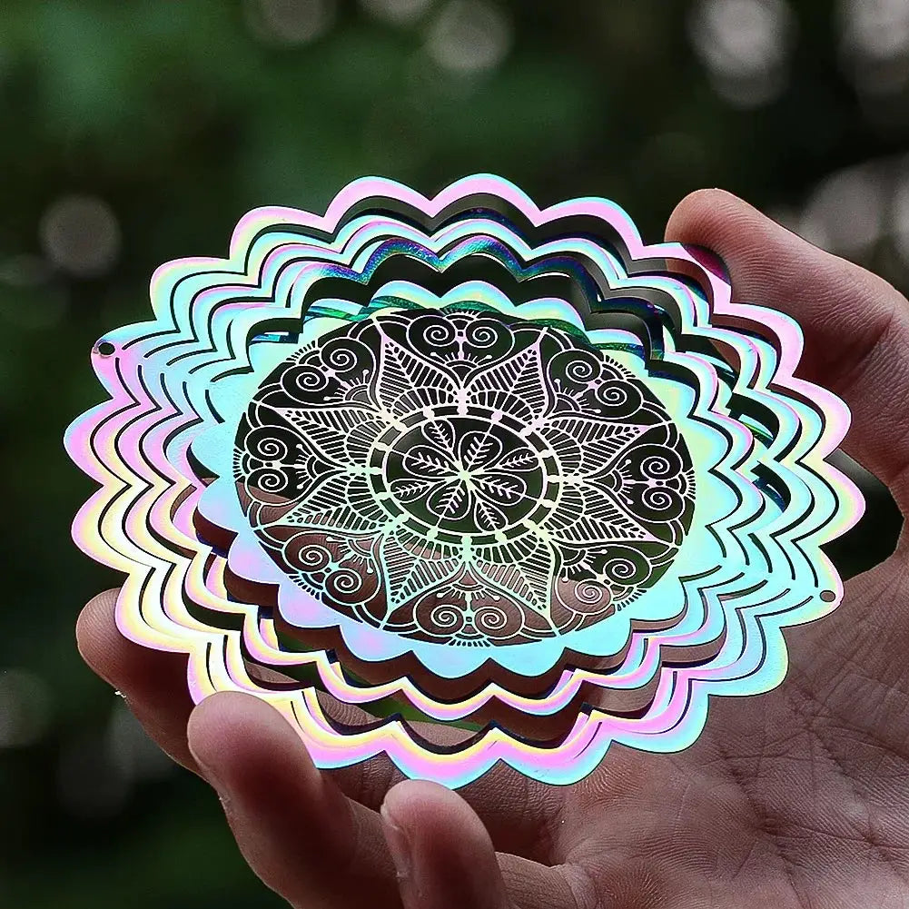 Colorful 3D Mandala Wind Spinner Flower Rotating Wind Chimes Suncatcher Flowing Whirling Visual Effect Yard Garden Hanging Decor from PriceLows™
