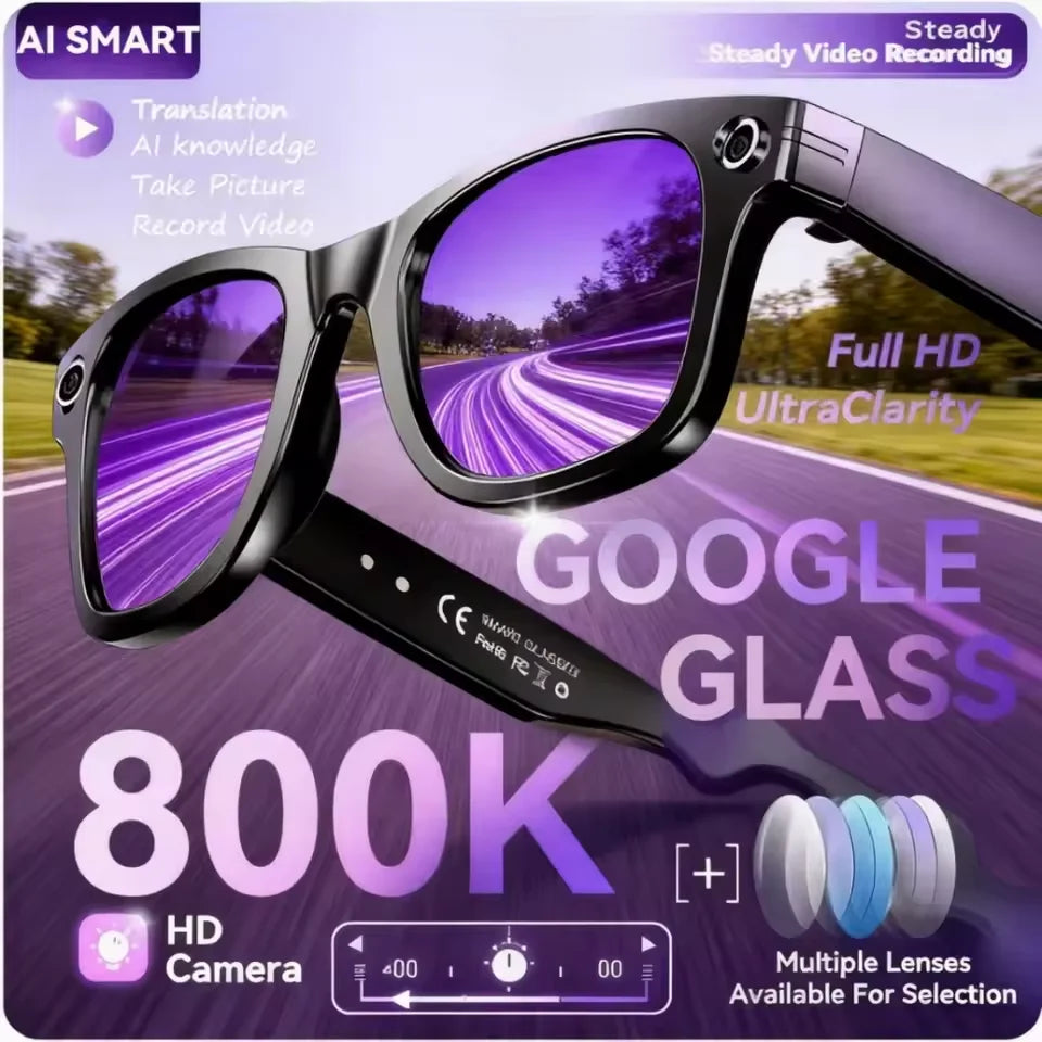 Smart Glasses | AI Translation 720P Dual Cam | Waterproof Bluetooth 5.3 | Men