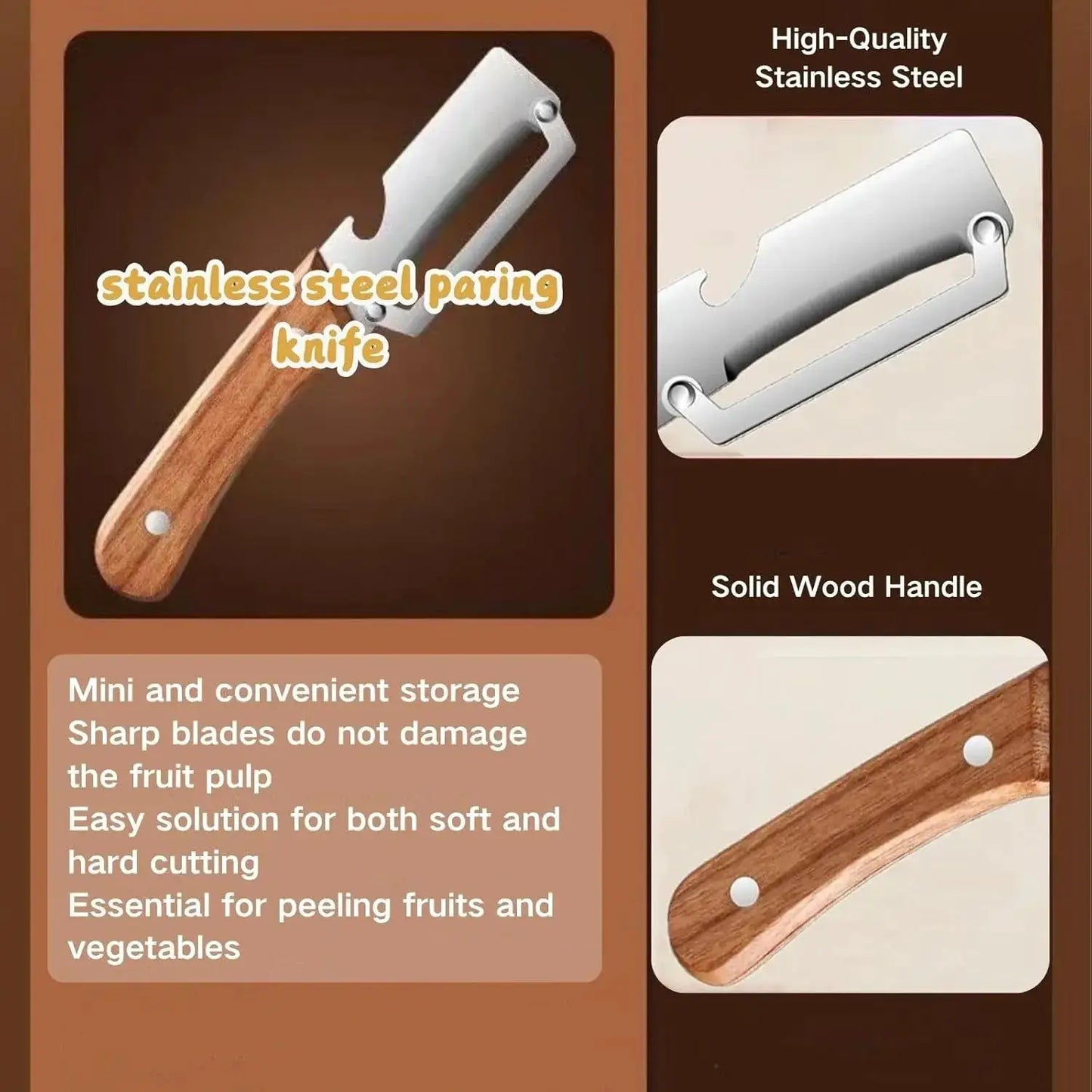 2 PCS Multi-Functional Kitchen Peeler, Vegetable Peeler, Wooden Kitchen Tool, Premium Wooden Handle - Stainless Steel Single Blade & Built-In Bottle Opener, Suitable for Peelable Vegetables & Fruits from PriceLows™
