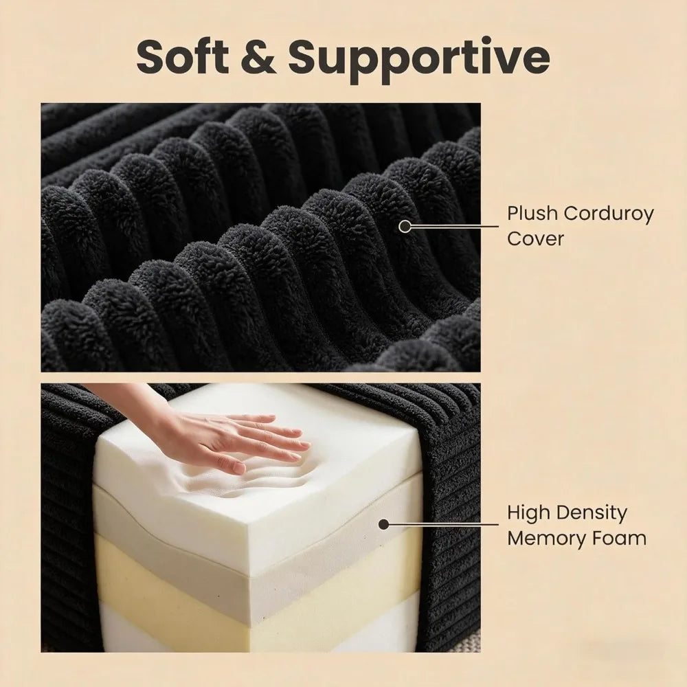 Corduroy Ottoman Foot Rest | 25.6 Inch Size | Memory Foam Plush | One Size