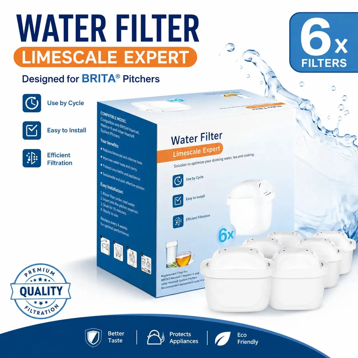 6PCS Water Kettle Filters Compatible with Brita Maxtra+/Pro Water Filter Cartridges For Brita Mavea Pitcher Replacement from PriceLows™