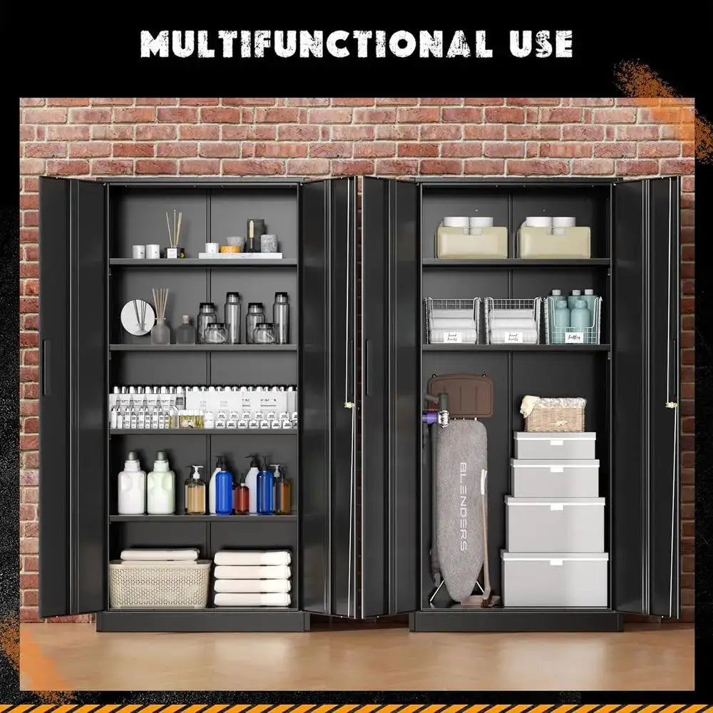 72-Inch Tall Black Steel Lockable Cabinet with 4 Adjustable Shelves for Garage, Office, and Home Storage from PriceLows™