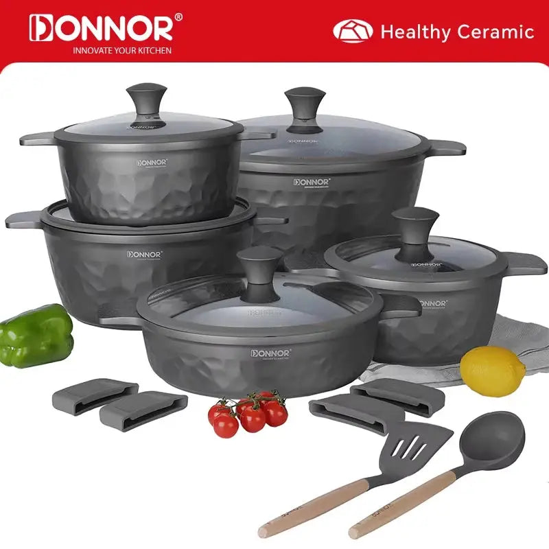 DONNOR 16Pcs Stockpot with Lid Kitchen Induction Cookware Set Multipurpose Stock Pot for Stew Simmering Soup Pot JT450 from PriceLows™