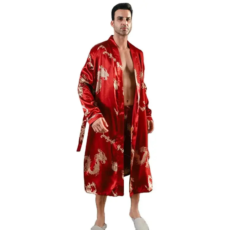 Men Satin Robe | Long Sleeve | Shawl Collar | Printed Design