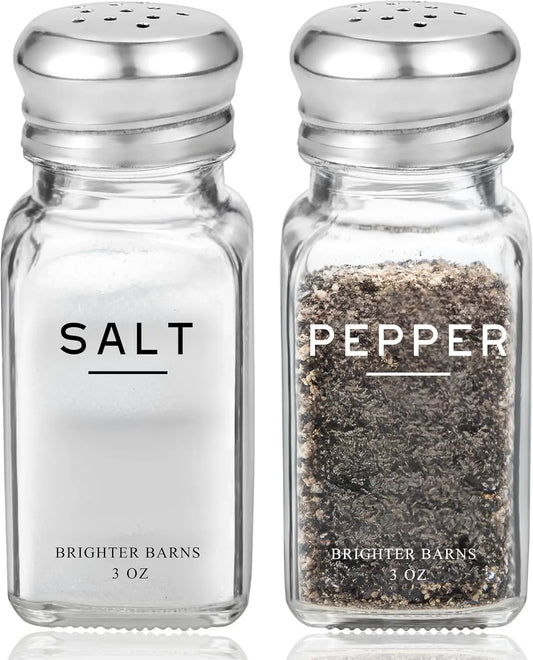 Salt And Pepper Shakers Set | Glass | Stainless Steel Caps | Rustic Farmhouse