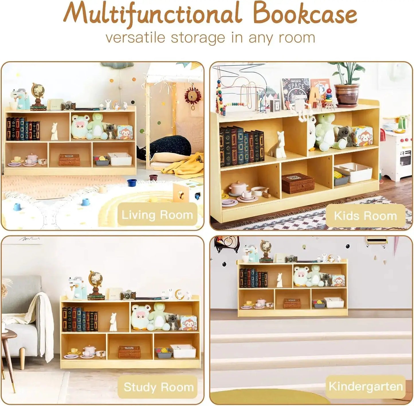 Montessori Wooden Toy Storage Organizer, 2-Shelf Bookcase for Kids Rooms, Playroom, Nursery from PriceLows™
