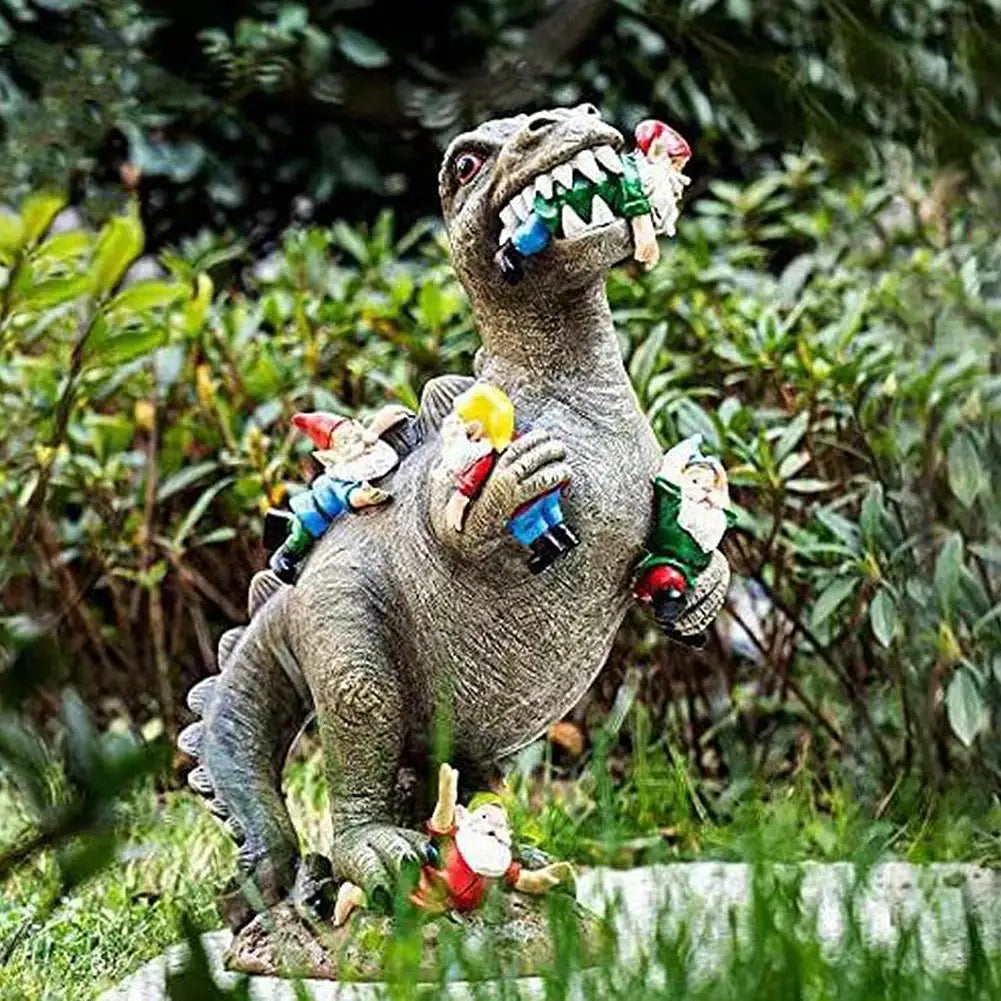 Garden Dinosaur Statues Dwarfs Dinosaur Eating Gnomes Ornaments Handicraft Weatherproof Funny Cute Christmas Party Decor from PriceLows™