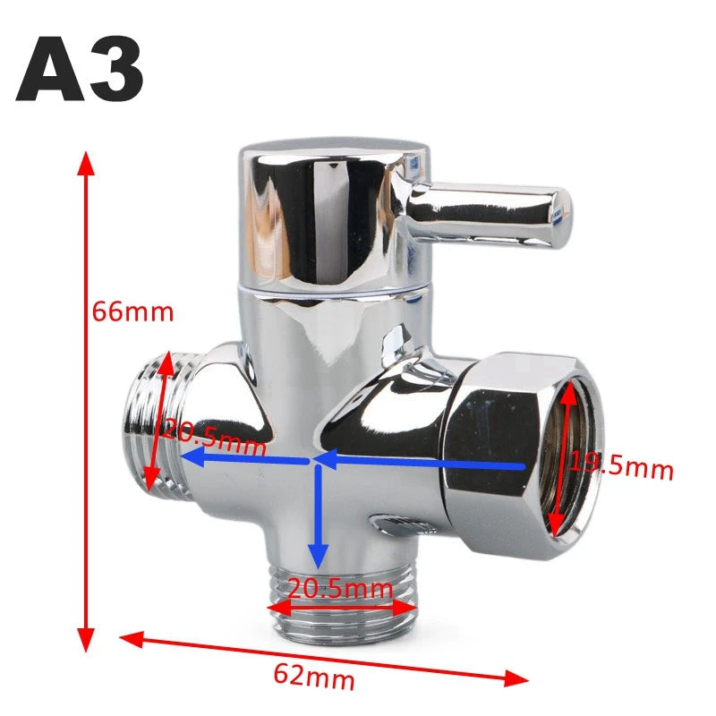 Shower Diverter Valve | 3-Way Brass | G1/2 G3/4 Threads | Shower Arm Adapter