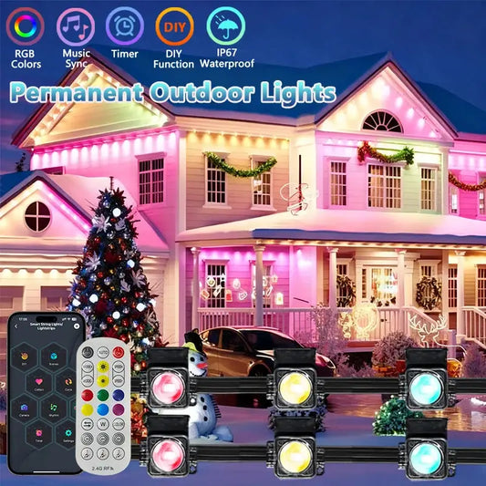 Permanent Outdoor Lights RGB Eaves Lights with Remote APP Control Outdoor Waterproof String Lights for Daily Holiday Roof Decor from PriceLows™