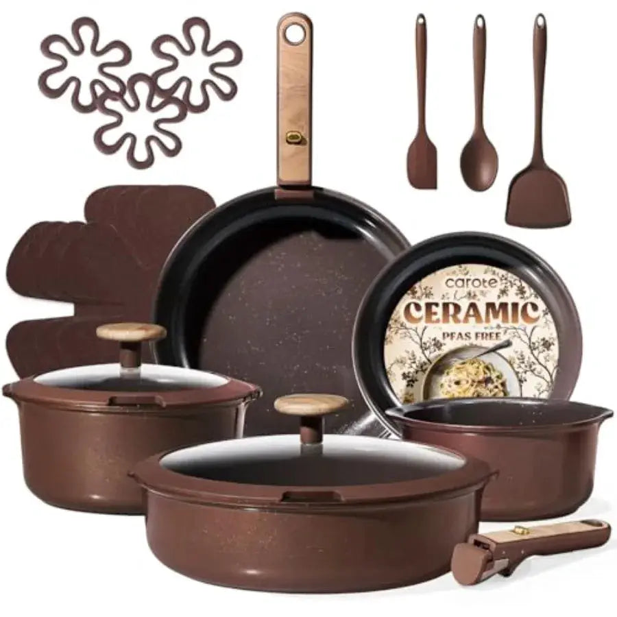Pots and Pans Set, Ceramic Cookware Set Non Stick with Detachable Handle, RV Kitchen Cooking Set, Induction and Oven Safe, Non- from PriceLows™