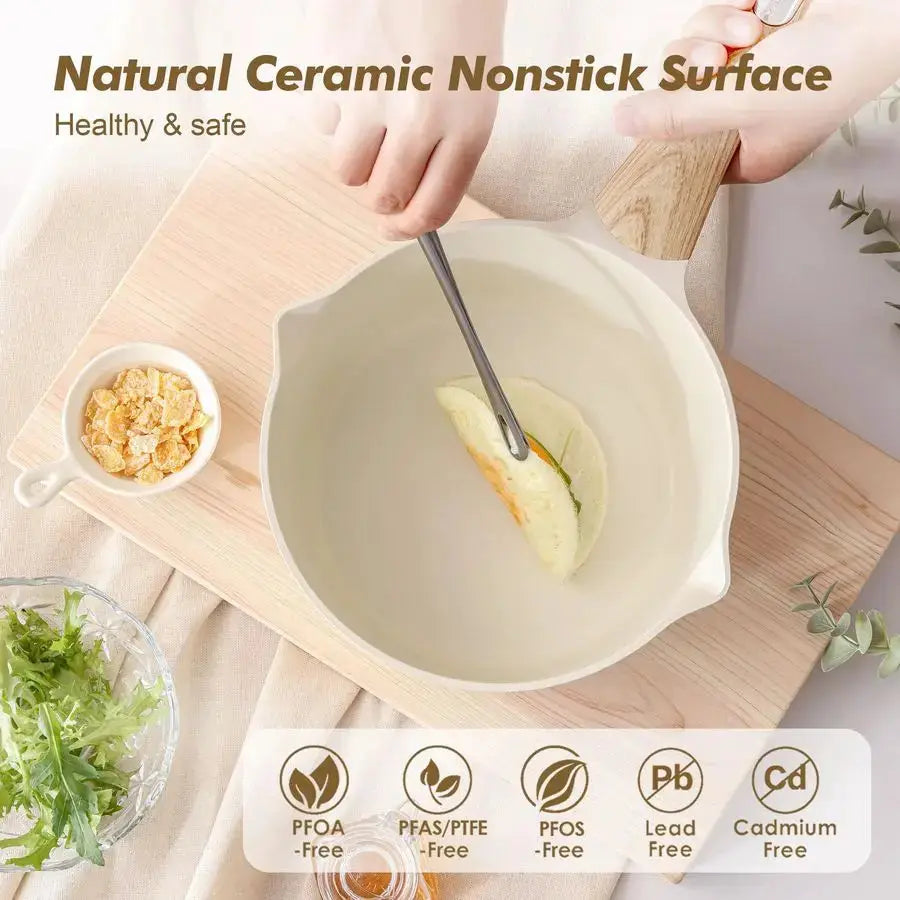 2.0 amp 3.0 Quart Ceramic Sauce Pan Sets with Lid, Cooking Pots Set, Nonstick Saucepan Set with Pour Spout, Small Kitchen Pot, N from PriceLows™