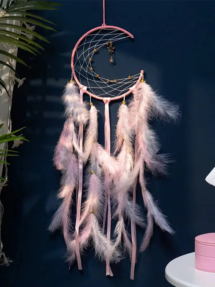 Moon Dream Catcher Feather Wind Chimes Hand-woven Wall Bedroom Hanging Ornaments Birthday Festival Gifts Home Decoration Crafts from PriceLows™