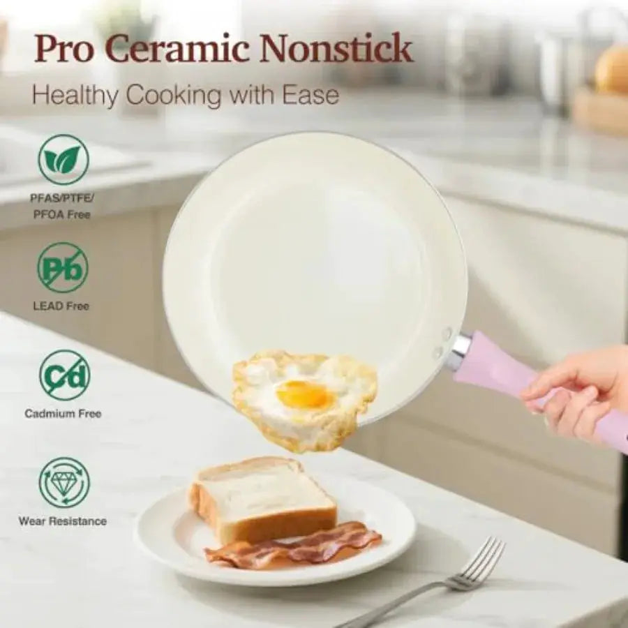 Pots and Pans Set Non Stick Ceramic Cookware Set 11-Piece Induction Cookware Non Toxic Healthy Kitchen Cooking Set Gold Knobs L from PriceLows™